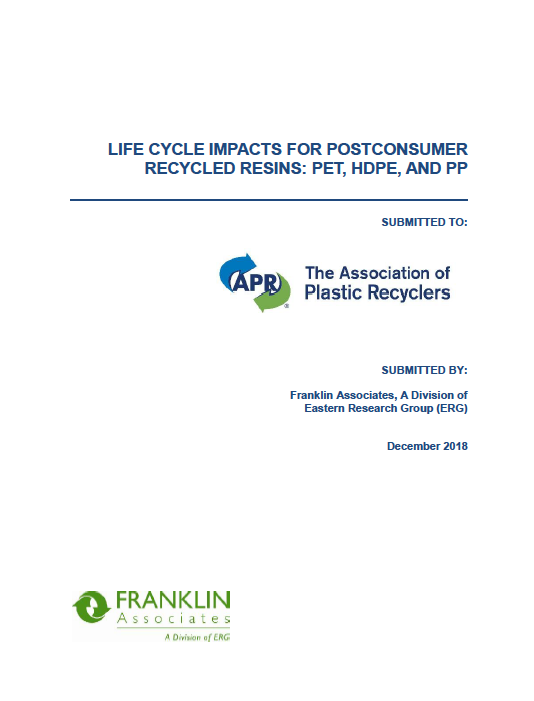LIFE CYCLE IMPACTS FOR POSTCONSUMER RECYCLED RESINS