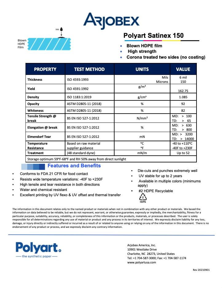 Polyart Satinex 150 Data Sheet